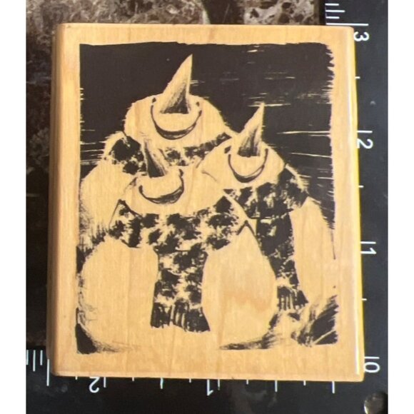 Penny Black Snow Smile Rubber Stamp 3727H Wood-Mounted Penguin Trio - Picture 2 of 6